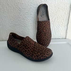 Clarks Brown Leopard Print Slip-On Shoes